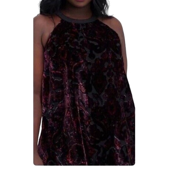 Torrid Top Women 3X Black Halter Pullover Sleeveless Red Floral Burnout Velvet P - Picture 1 of 14